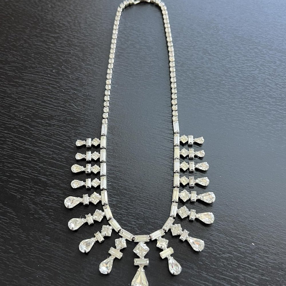 Vintage 1940s Walter Lampley Teardrop Rhinestone Necklace